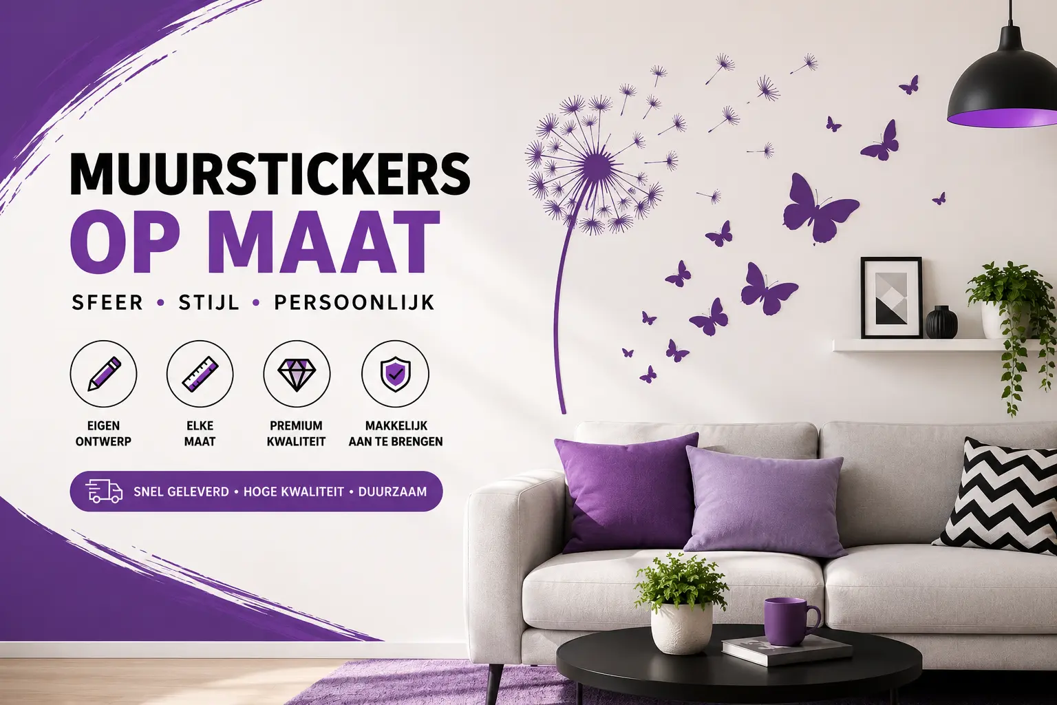 Gepersonaliseerde muur stickers online bestellen met eigen ontwerp voor woonkamer